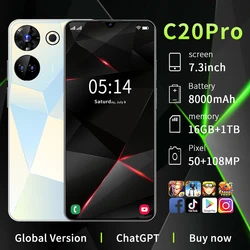 글로벌 오리지널 버전 안드로이드 C20 프로 5G 스마트폰, 6.8 인치, 16GB, 1TB, 8000mAh, 50MP, 108MP, 얼굴 잠금 해제 휴대폰