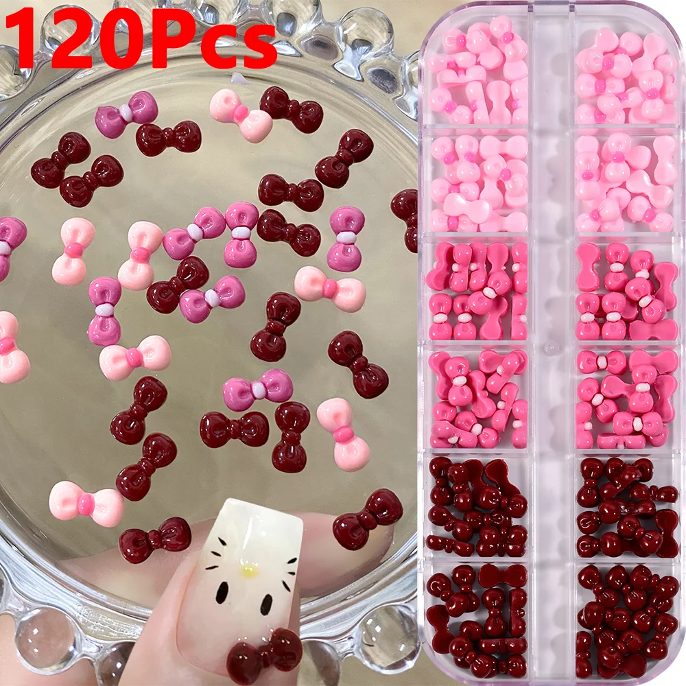 

120 шт./кор., 3D мультяшный розовый/красный бант, подвески для дизайна ногтей, 0,95*0,45 мм, кавайный бант, стразы, сделай сам, фестиваль/вечеринка, маникюрный аксессуар
