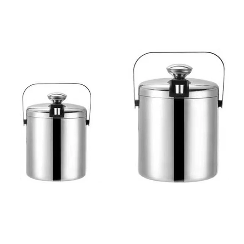 SEWS-Ice Bucket With Lid And Tong Insulated Ice Bucket Stainless Steel Double Wall Champagne Wine Bottle With Strainer