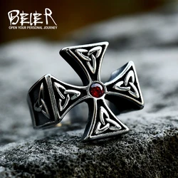 BEIER Fashion Vintage Norse Viking design Cross Ring Nordic 316l steel man finger jewelry for man new arrival dropship BR8-620