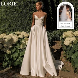 LORIE Elegant Satin Wedding Dresses A-Line Strapless Lace-up V-Neck Pleated Chic Bride Prom Gown Simple Bridal Gowns Customized