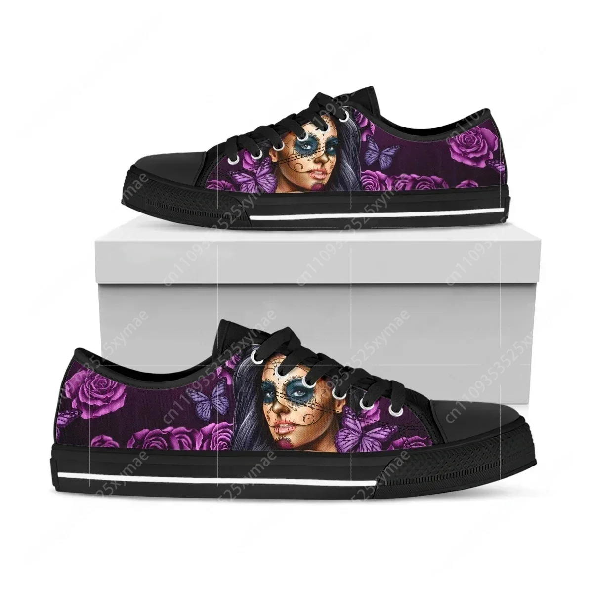 

Purple Day of The Dead Calavera Girl Print Low Top High Quality Sneakers Mens Womens Teenager Canvas Sneaker Couple Custom Shoes