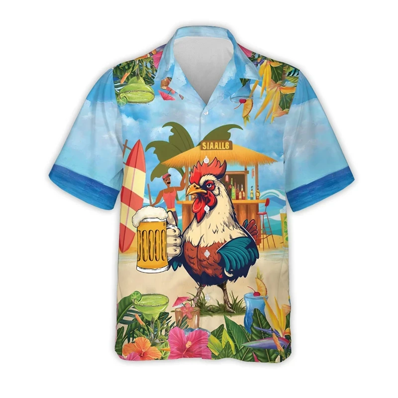 Harajuku Fashion Rooster Graphic Beach Shirt Casual Farm Tropical Shirts For Men Clothes Animal Chicken Aloha Short Sleeve Tops