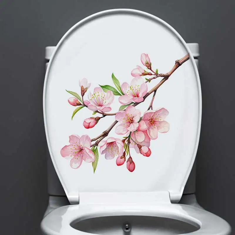 

Beautiful Cherry Blossom Wall Sticker Toilet Lid Stickers, Bedroom Entrance Living Room Porch Home Decora Waterproof Decals S783