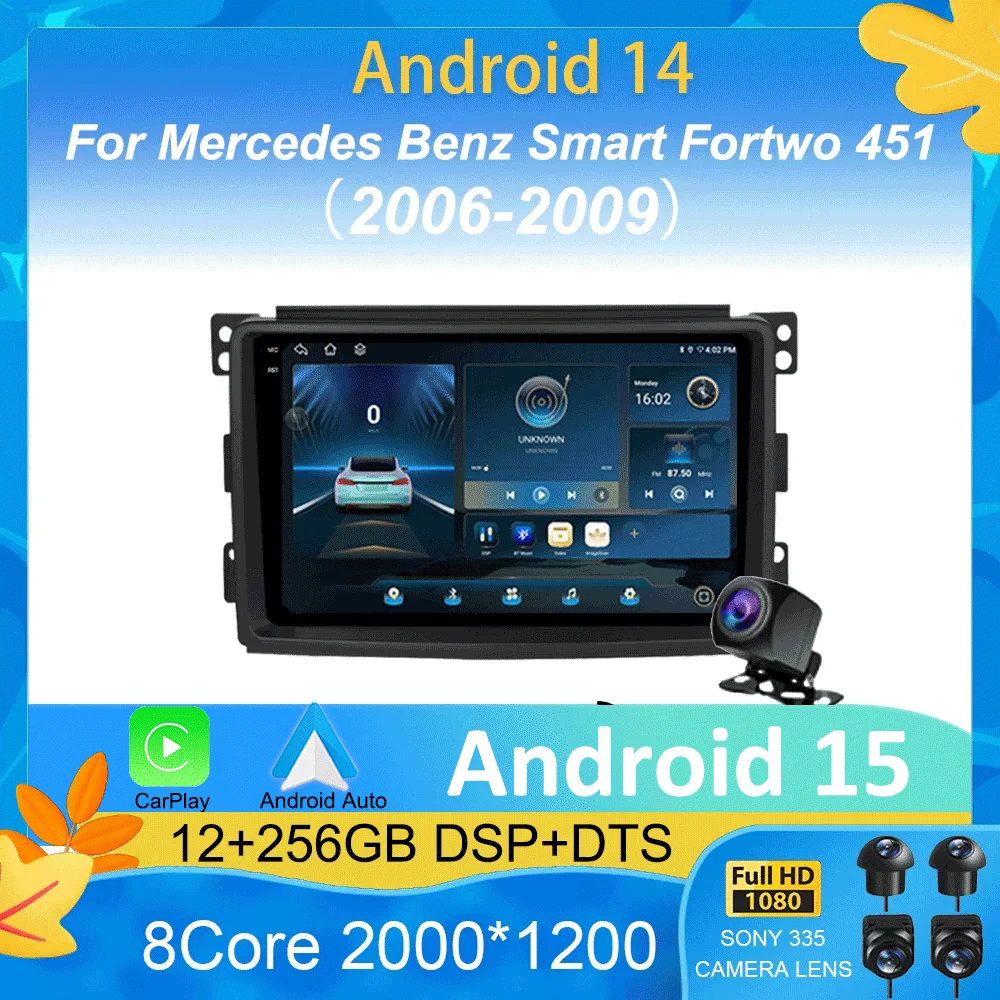 

Android 15 For Mercedes Benz Smart Fortwo 451 2006 2007 2008 2009 Car Radio GPS Carplay Multimedia Player Navigation Stereo Auto
