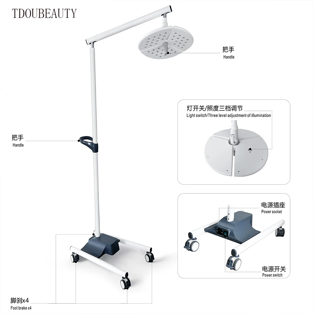 2026 Style 65000 Lux Portable Electric Floor-standing Mobile Surgical Operating Lamp for Dental Examination， Pet hospital