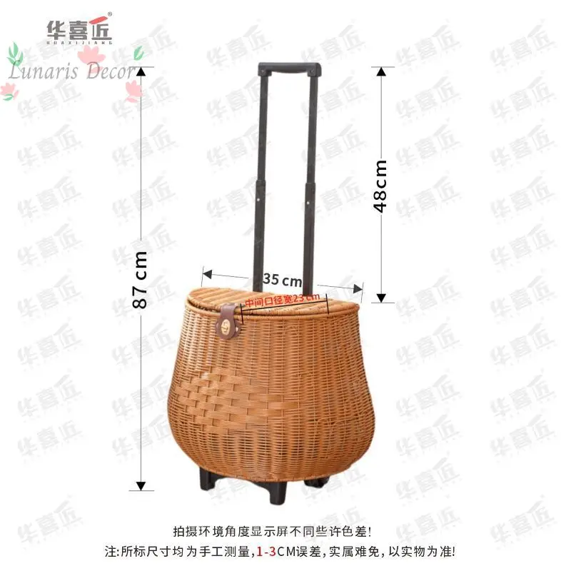 Flip-top trolley case with wheels, large capacity outdoor picnic basket, photo and grocery shopping prop storage box, 35*23*87