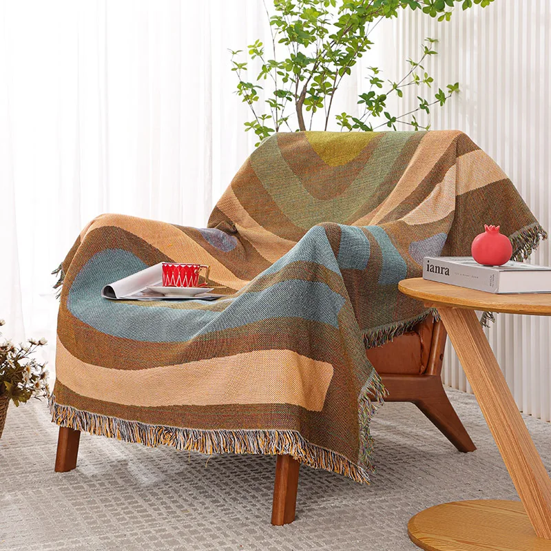Nordic Knitted Thread Throw Blanket Geometric Towel Tapestry Bedspread Decorative Piano Sofa Dustproof Cover Travel Blankets