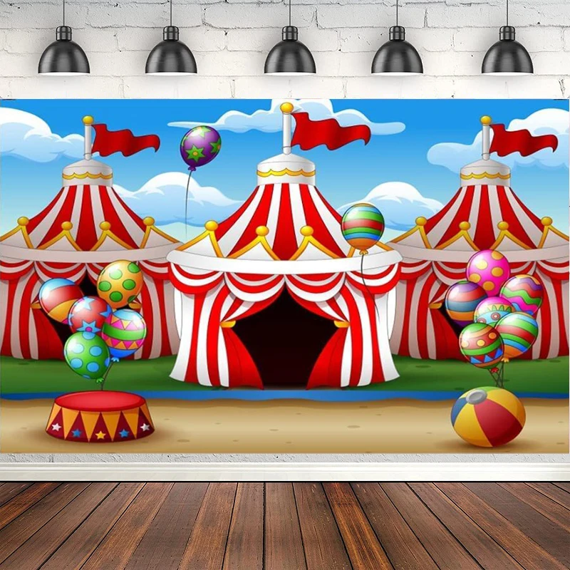 Circus Theme Party Photography Backdrop Outdoor Tent Baby Shower Birthday Background Cartoon Curtain Stars Balloon Decorations