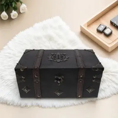 Retro Small Wooden Storage Box Treasure Chest Trinket Organizer Jewelry Case Versatile Sundries Storage for Home Office view 6