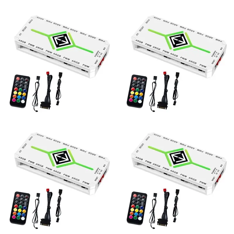 Exquisite-4X 5V 3 Pin ARGB Controller Cooling 4 Pin PWM Fan Hub PWM ARGB Fan Hub For 5V Addressable ARGB White