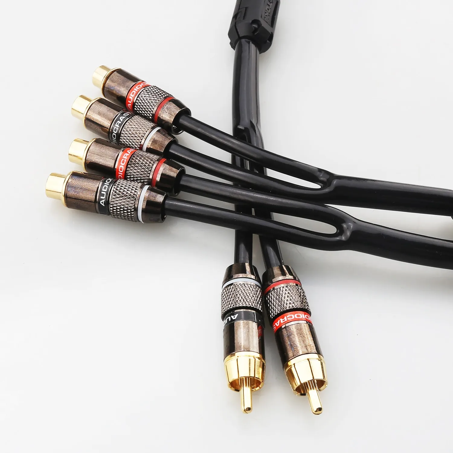 HiFi Audiophile Gold Plated RCA Y Splitter Cable 2 Male to 4 Female Stereo RCA Adapter High Fidelity Audio Interconnect Cord