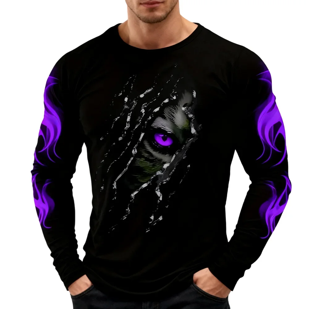 Flame Scratch Herren 3D-Druck Herbst Casual Rundhals Langarm T-Shirt Outdoor Sport Party Casual Hip-Hop Street Trend Top – Detail 10
