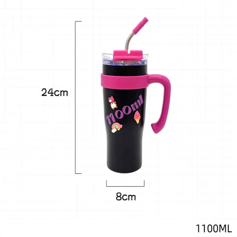 Kawaii Sainless Steel Tumbler For Coffee Car Mug Freeze Thermos 1100ml Cute Thermal Water Bottle With Straw Keep Cold Hot Cup