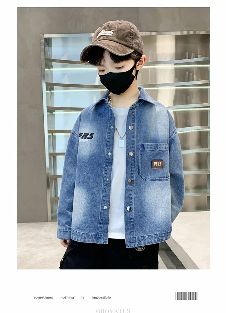 Kinder Mode Vintage Blaues Jeanshemd für Jungen Langärmeliges Baby-Bluse mit Tasche Teenager Frühling Herbst Kleidung Jeanshemd – Detail 5