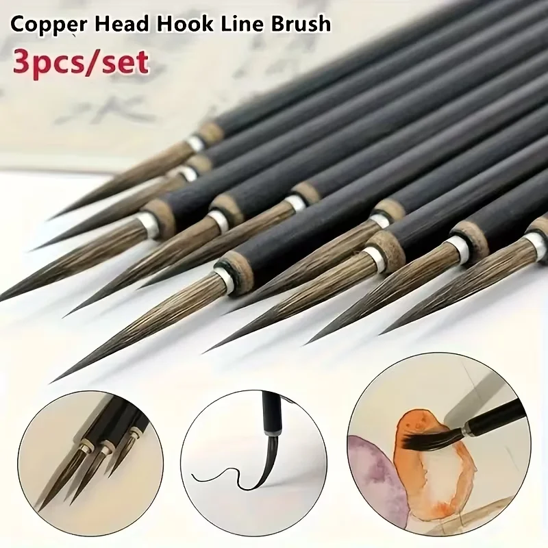

3pcs Badger Hair Chinese Calligraphy Brushes, Ceramic Hook Line Fine Paint Brushes for Artistic Crafts and Painting Supplies