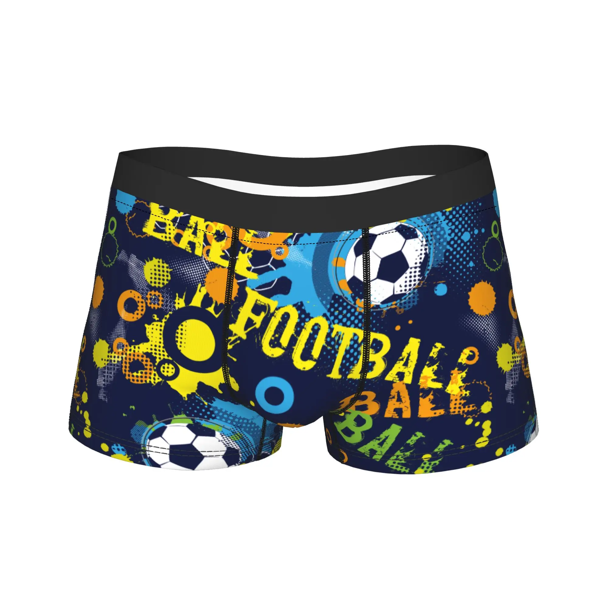 Men's Cartoon Soccer Ball Football Long Underwear  Sexy Boxer Briefs Shorts Panties Male Polyester Underpants Plus Size