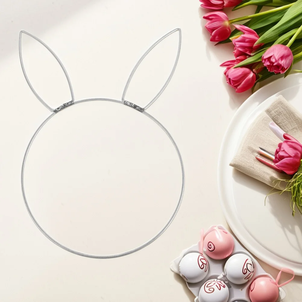 

2Pcs Easter Bunny Head Metal Ring Wreath Iron Frame Ornament Rabbit Head Circle DIY Decor Holiday Easter Wreath