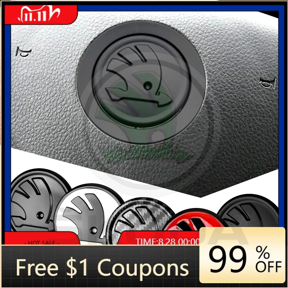 

Car Sticker 47mm Car Interior Steering Wheel Sticker Decorative Accessories For Skoda Superb Octavia Rapid Kodiaq Kamiq Karoq Fa