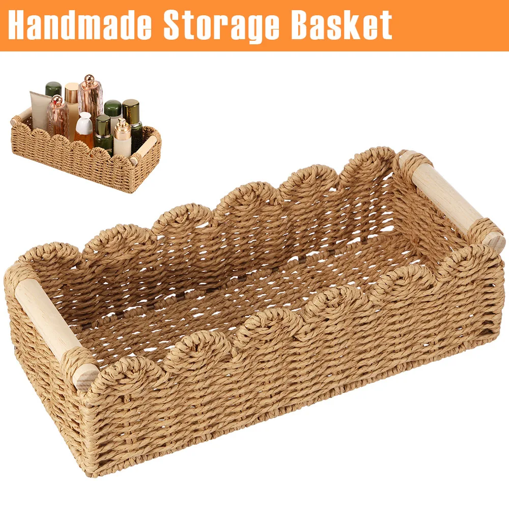 Handgefertigter Aufbewahrungskorb für den Schreibtisch, gewebter Regalmorb, rechteckige Kosmetikbox, Vintage-Toilette, gewebter Box-Organizer für das Badezimmer zu Hause