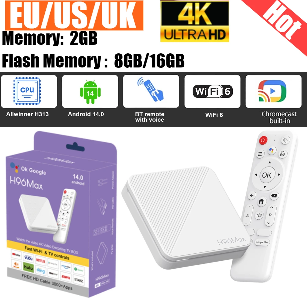 Android14 4K المسرح المنزلي الذكي TV Box H96Max Google Assistant Netflix Streaming Bluetooth Media Player 2G 8/16G Wifi 6 #1