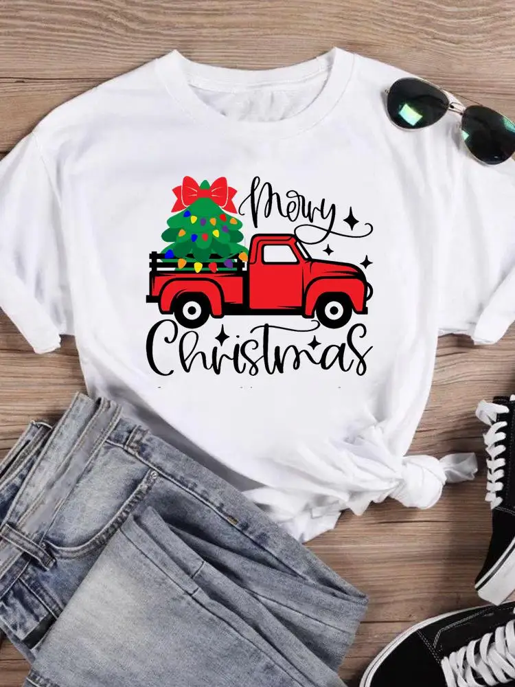 

Lovely Tree Style 90s Cute Clothing Fashion Female New Year T-shirts Merry Christmas Women Holiday Shirt Print T Top Graphic Tee