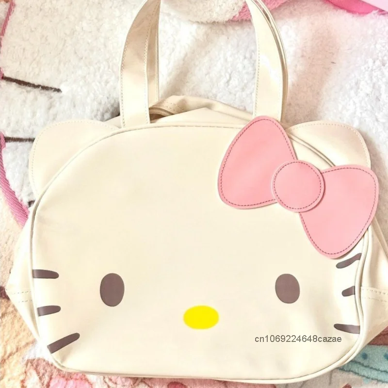 Sanrio Hello Kitty Cute Cartoon Bow One Shoulder Bag Korean Style Simple Design Trendy Handbag Sweet Y2k Girl Kawaii Casual Tote