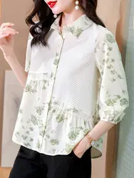 Chiffon Shirt Ladies Summer 2025 New Fashionable and Fashionable 7-quarter Sleeve Shirt Top