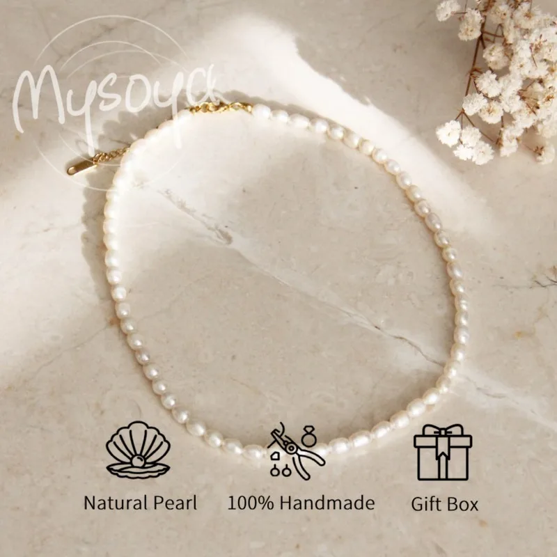 

MYSOYA ожерелье из белого рисового пресноводного жемчуга 5-6 мм/6-7 мм/7-8 мм с подарочной коробкой для нее/него дня рождения/свадьбы/Рождественского подарка