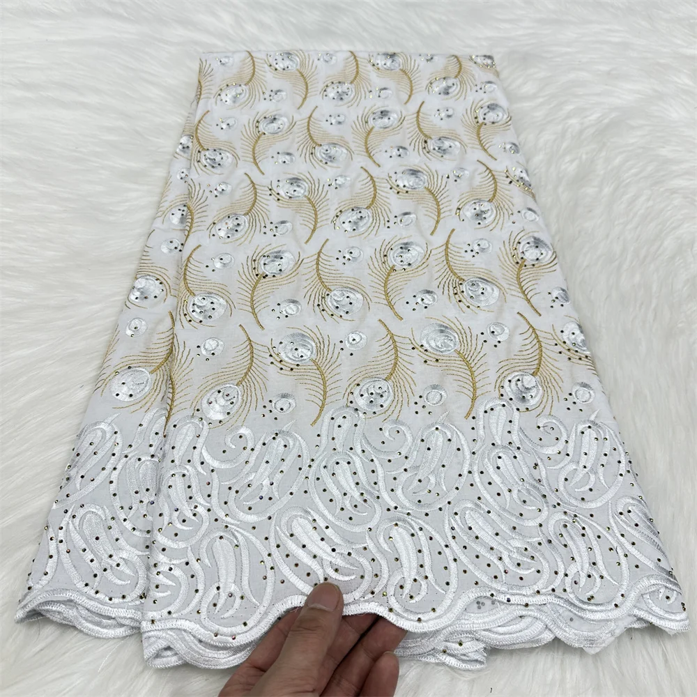 5 Yards White African Cotton Lace Fabric Swiss Voile Lace High Quality Nigerian Embroidery Material Coton Tissu Africain YC8