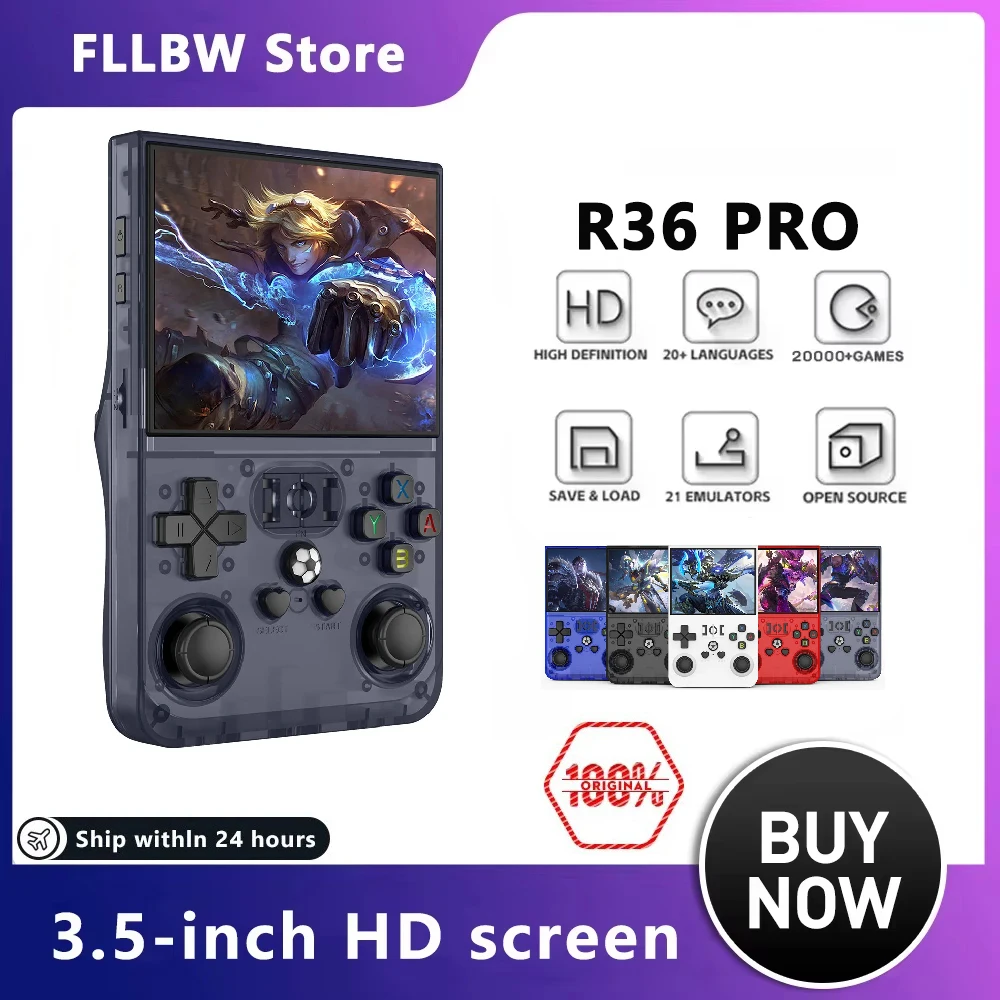 

FLLBW R36 pro Open Source Handheld Video Game Console 3.5 Inch IPS Screen Portable Linux System Pocket Player with 128GB Storage