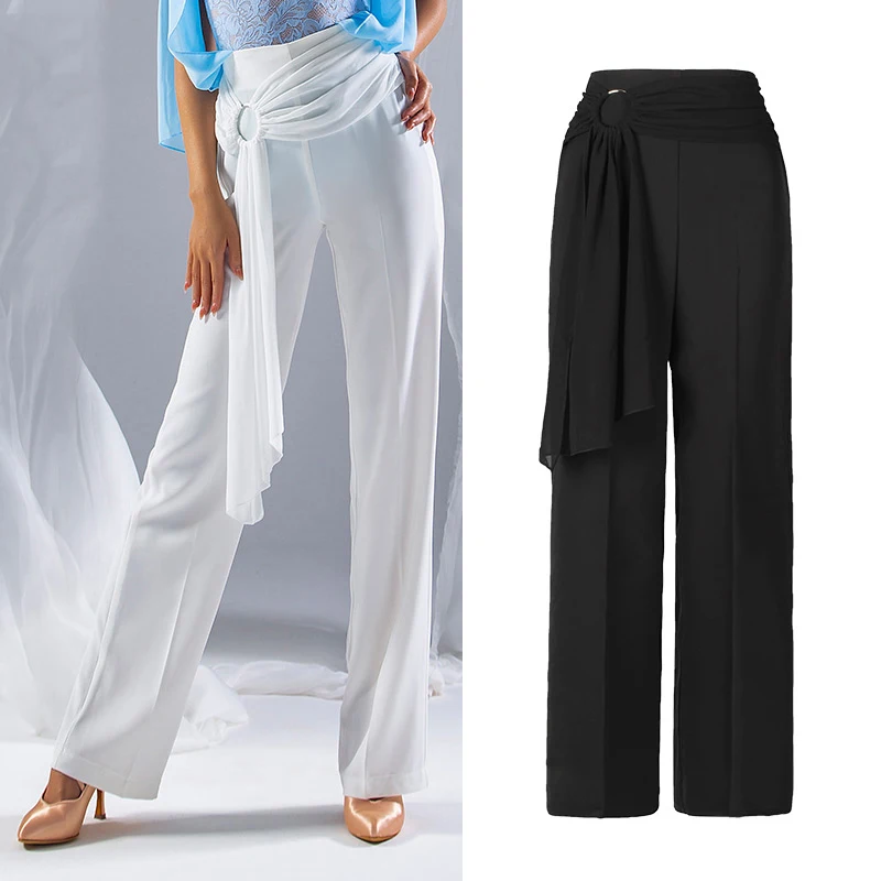 

Latin Ballroom Dance Pants Women Hight Waist Metal Ring Summer Dance Wear Waltz Social Dance Trousers Practice Clothing DNV16315