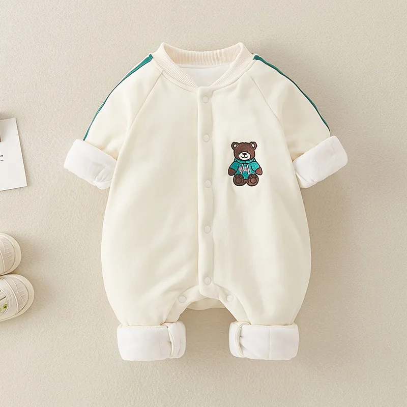 

Baby's new winter plus cotton thickened pure cotton onesie 0-18 months cute bear cardigan baby outing clothes