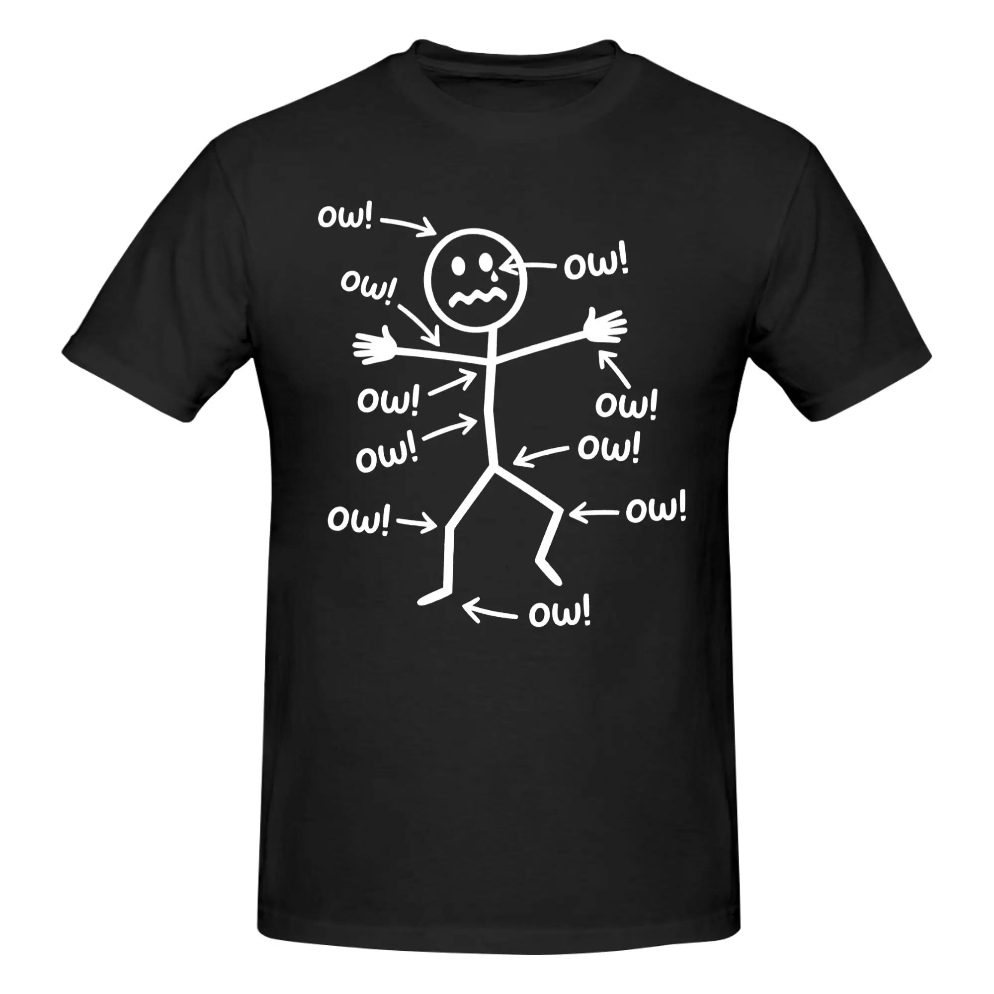 1 Piece Ow Ow Ow Character Novelty 100% Cotton T-Shirt Funny Chronic Pain Tops Tees For Men