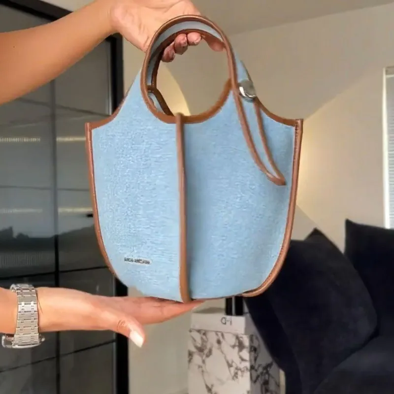 

New High Stree Denim Blue Handle Bucket Crossbody Bags Women Lightweight Y2k Hand Bag Female Shoulder Messenger Bag Aesthetic