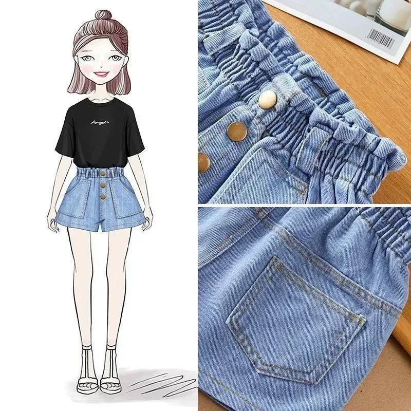 Shorts for Girls Blue All-match Children Denim Skirt Pants Fashion Jeans 2024 Summer Casual Teenage Short Pants 10 12 14 Years