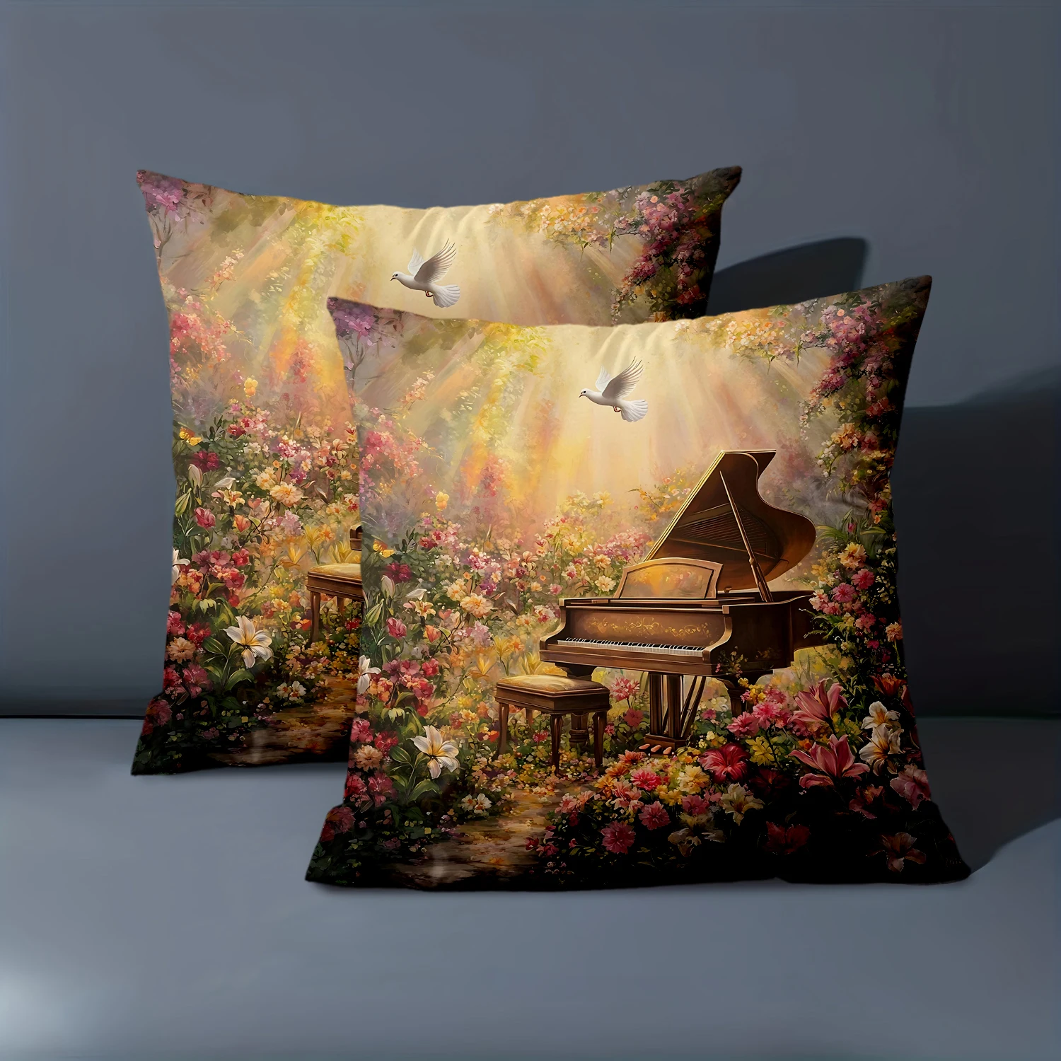 1 Pieces Garden Piano Peace Dove Throw Pillow Cover Polyester sofa decorative cushion cov Headboard Pillow (Without Pillow Core）