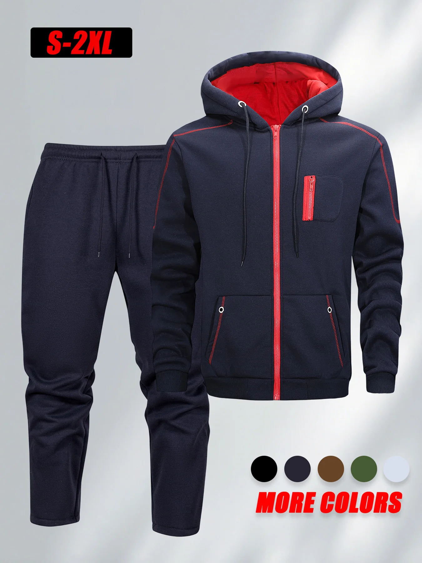

2025 мужской осенний комплект с капюшоном, модная повседневная куртка с капюшоном + комплект длинных брюк, спортивная одежда для бега, толстовка на молнии, брюки, спортивные костюмы