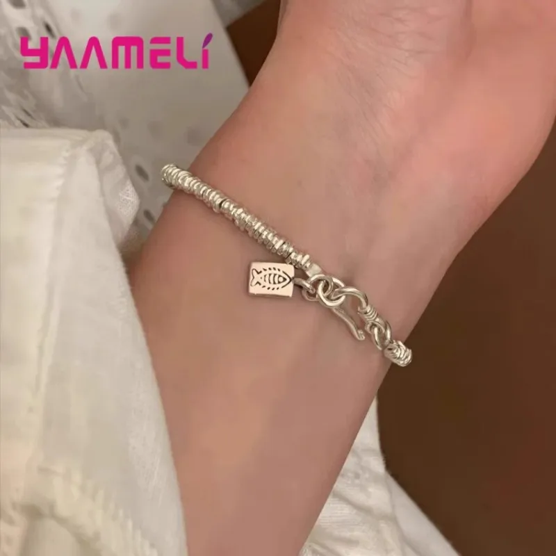 

Браслеты из стерлингового серебра 925 пробы, нерегулярные ретро-тайские серебряные бусины, браслет с подвеской в виде рыбы для женщин, вечерние ювелирные изделия, подарки