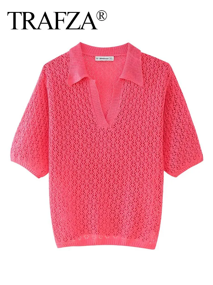 Trafza เสื้อเสื้อกันหนาวแบบถักแฟชั่นของผู้หญิง3สีล้วนสำหรับฤดูร้อน