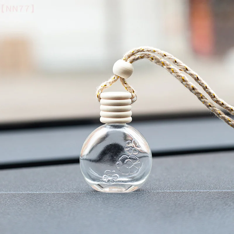 1Pc Five Wire Lid 10ML Flat Round Flower Empty Bottle Car Essential Oil Diffuser Fragrance Air Freshener Scent Bottle Ornament