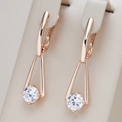 Kienl Simple Shiny Natural Zircon Drop Earring for Women Luxury 585 Rose Gold Color Long Earring High Quality Daily Jewelry