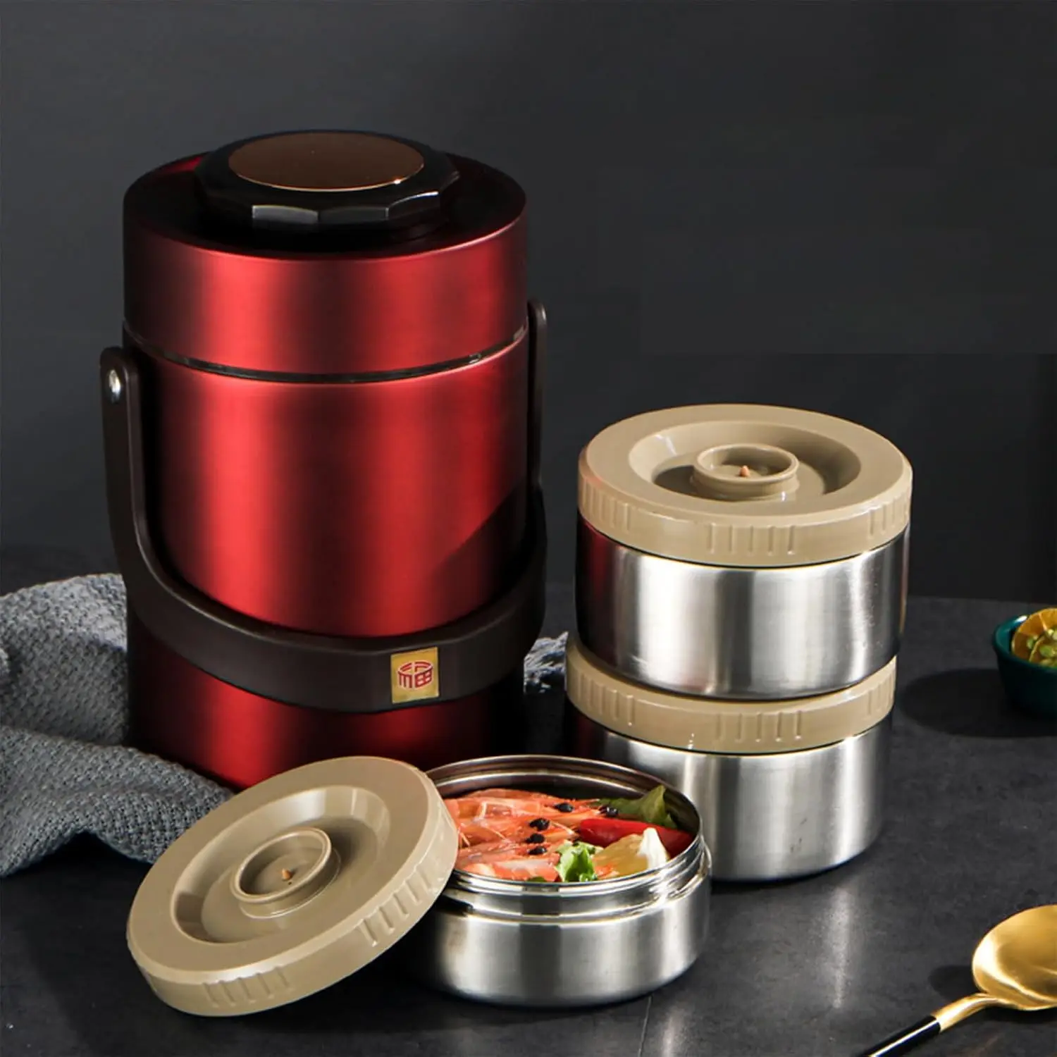 

Vacuum Lunch Box 2.3L Vacuum Lunch Box 304 Stainless Steel 3 Layers Prevent Leakage Insulated Food Container for Work Travel