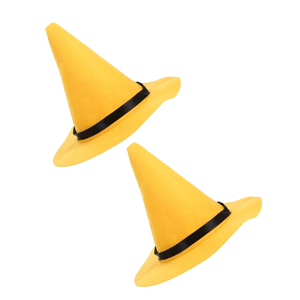 

2pcs Yellow Felt Wizard Hat Oversized Pointed Costume Accessory For Halloween Cosplay Party Vintage Witch Magician Prop Hat For
