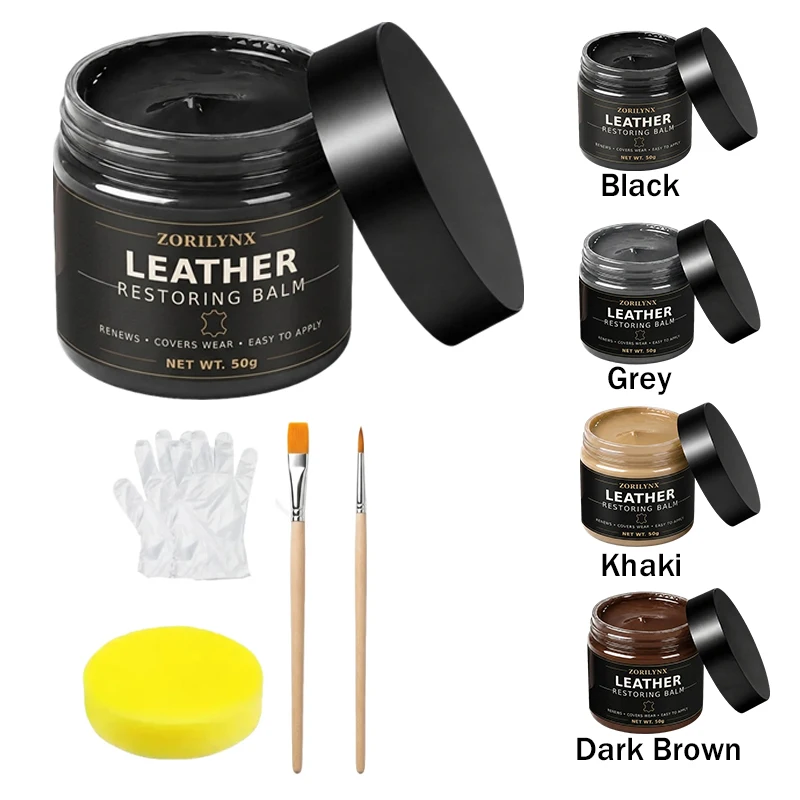 Leather Restoring Balm Color Restorer Cream for Couch Car Seats Shoes and Bags with Brushes Sponge Gloves Care Set 50g ZORILYNX