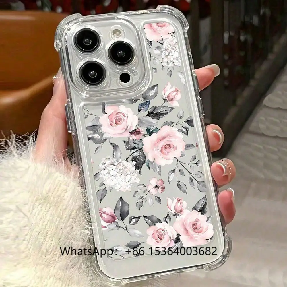 

TJXL-Four Corner Anti-Drop Flower Painting Transparent TPU Case for IPHONE/11,15PROMAX/Galaxy,Honor/Note13Pro/12C/13C/S23 Ultra/