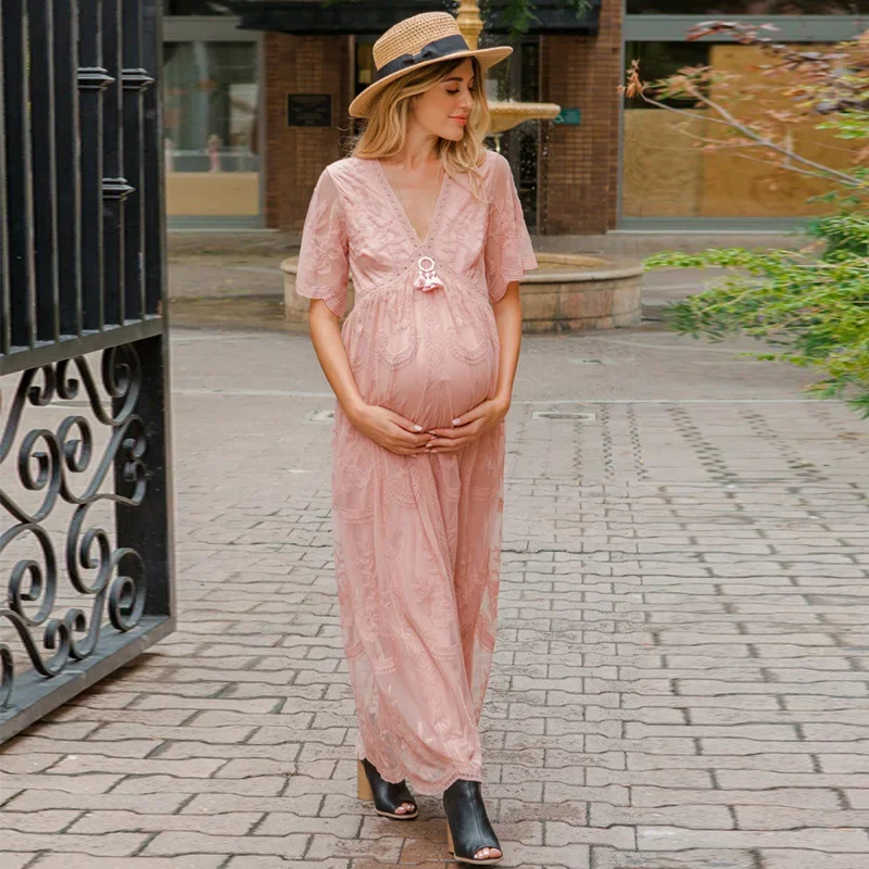 

Maternity's New Maternity Dress Photography Props Summer Off Shoulder Long Maxi Pregnancy Women Milk Clothes for Pregnant