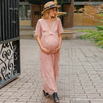 คลอดบุตรใหม่ชุดคลุมท้องการถ่ายภาพ Props ฤดูร้อนปิดไหล่ยาว Maxi การตั้งครรภ์ผู้หญิงนมเสื้อผ้าสําหรับตั้งครรภ์