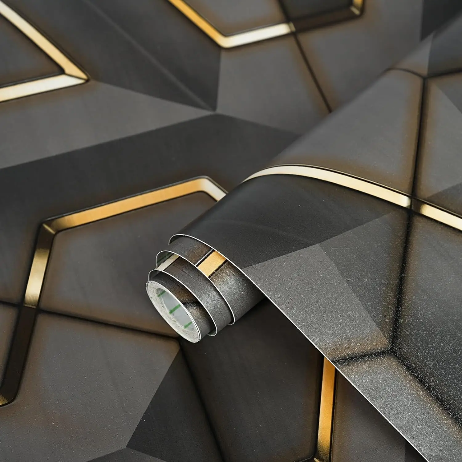 Self-Adhesive 3D Geometric Wallpaper Gold Lines Marble Texture Waterproof PVC Wall Sticker for Living Room Bedroom Home Decor