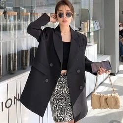 Spring Autumn Women's 2024 New Splicing Turn-down Collar Button Pocket Fashion Solid Loose Minimalist Casual Long Sleeve Blazers